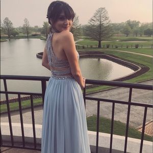 Sky Blue Two-Piece Flowy Lace Dress